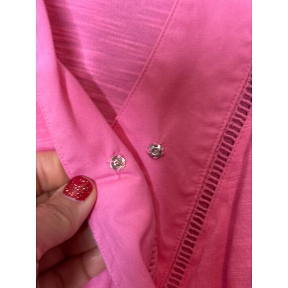 CASLON Women's Small V-Neck SS Embroidered Hem Wrap Top Pink - Picture 6 of 8